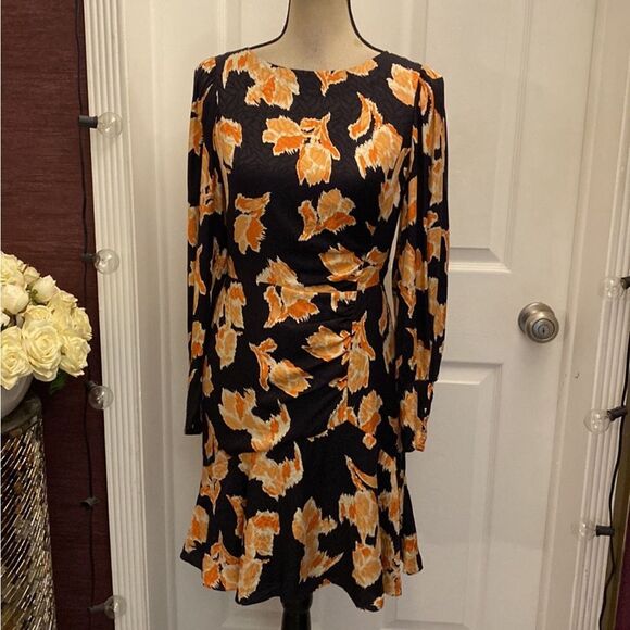 Rebecca Taylor Orange Fit and Flare Bishop Sleeve Dress, US2 - Picture 3 of 14